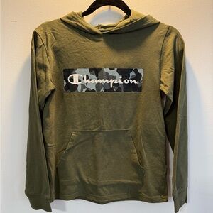 Champion Green Camo Boys Hooded Long Sleeve Tee